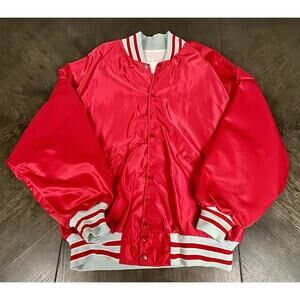 Vintage 90's DeLong Sportswear Satin Jacket Red & White Men's XL Made In USA